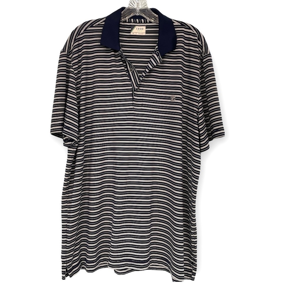 Izod Golf XL Navy and white striped athletic outdoor short sleeve polo shirt‌‌‍‍